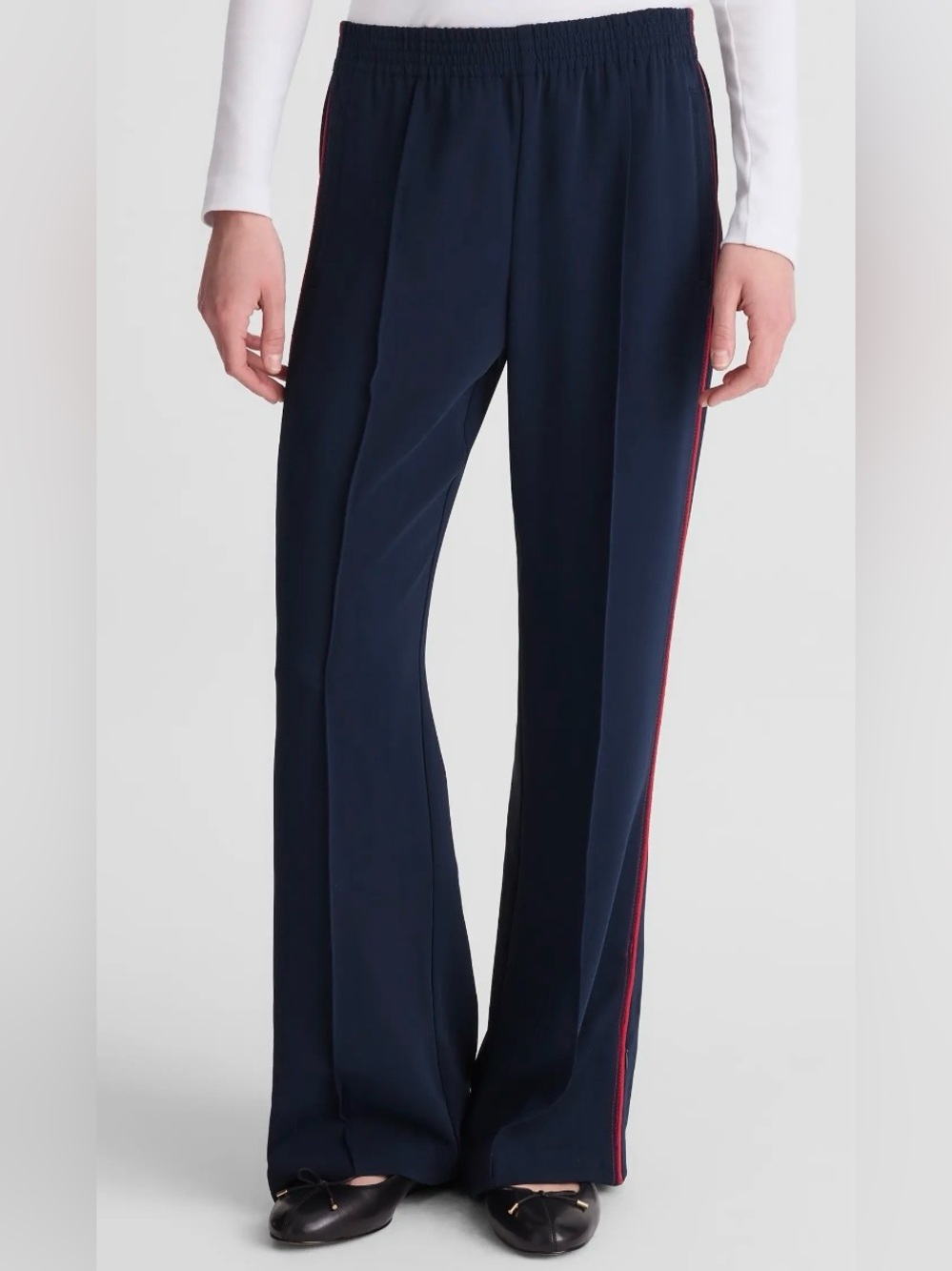 Madewell Pull-On Bootcut Navy w. Red Stripe Track Pants Small NWT!